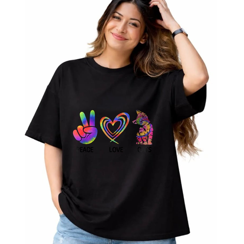 Cat Love Shirt, Funny Cat Lover Gift UnisexT-Shirt/Hoodie/Sweatshirt HLT00 - Peace Love Cats Funny Kitty Cat Lover T-Shirt (2)