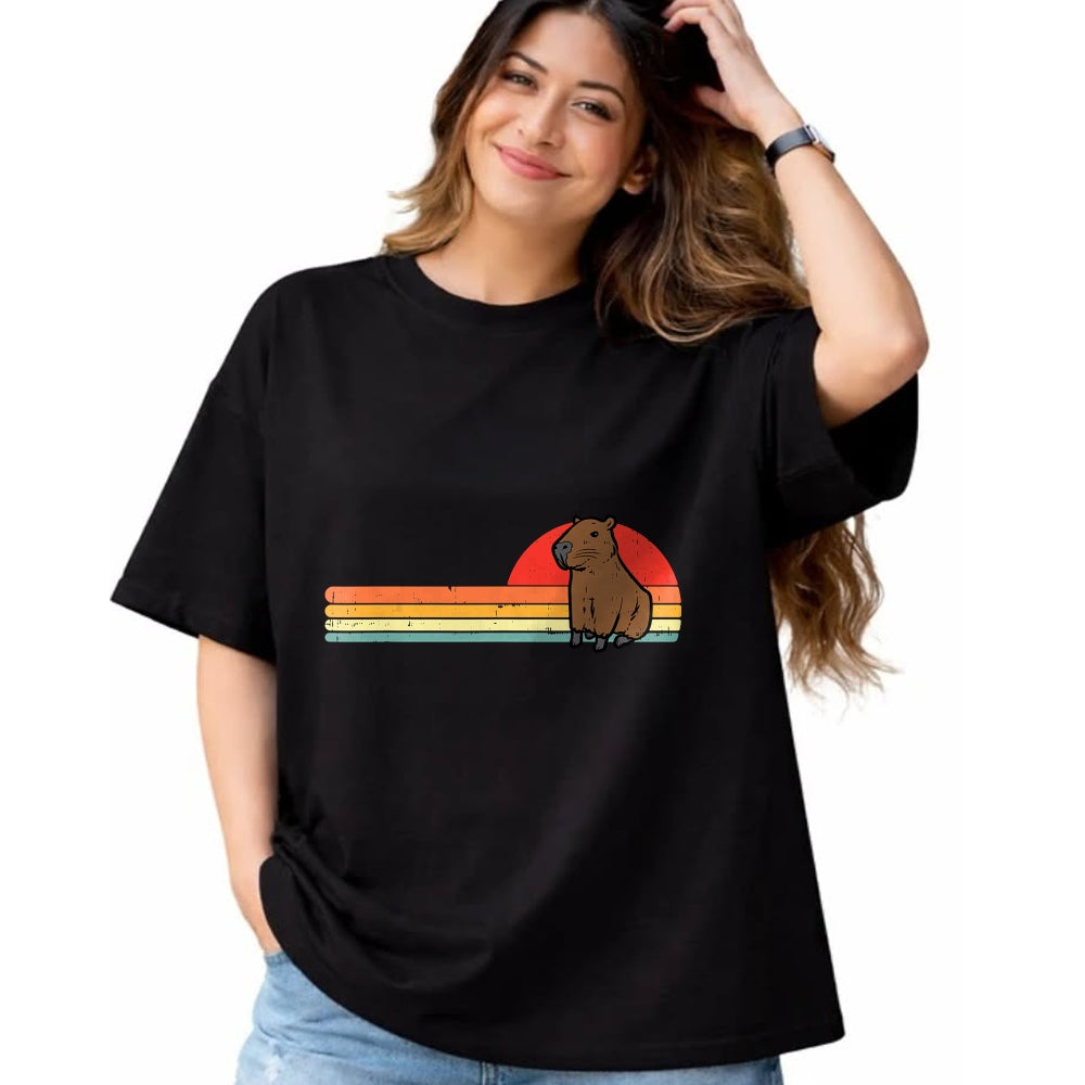 Cute Capybara Shirt, Funny Capybara UnisexT-Shirt/Hoodie/Sweatshirt HLT00 - Capybara Chest Sunset Retro Capy Rodent Men Women Kids Youth T-Shirt