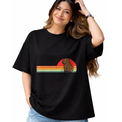 Cute Capybara Shirt, Funny Capybara UnisexT-Shirt/Hoodie/Sweatshirt HLT00 - Capybara Chest Sunset Retro Capy Rodent Men Women Kids Youth T-Shirt