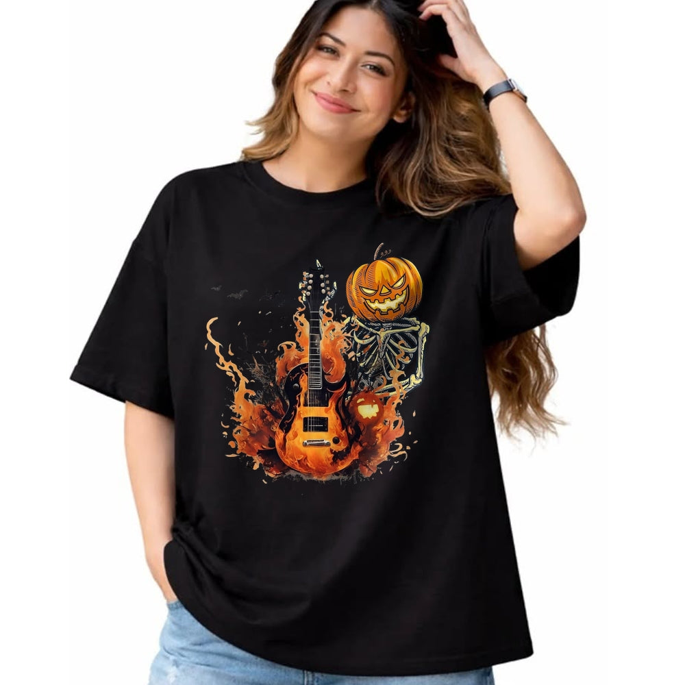 Guitar Lover Shirt, Funny Guitar UnisexT-Shirt/Hoodie/Sweatshirt HLT00 - Funny Halloween Skeleton Rocker with Guitar Rock_n Roll Band T-Shirt, Men, Black, Large