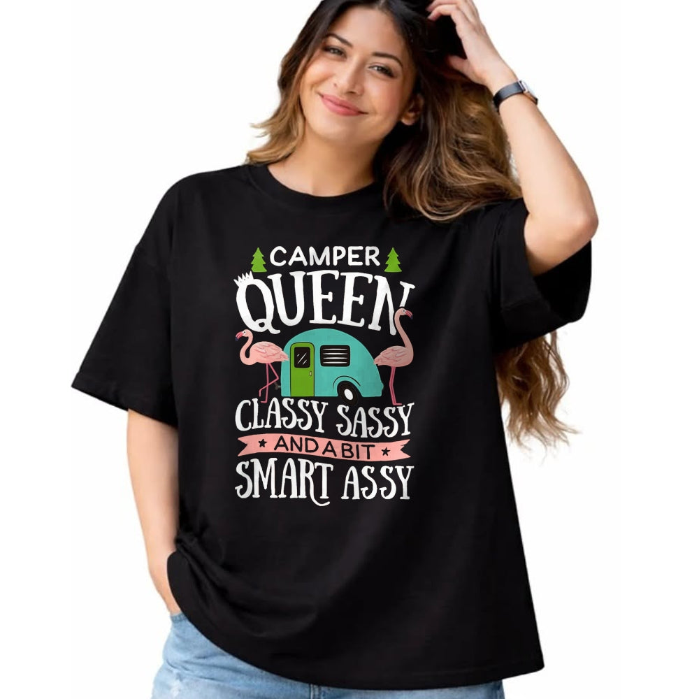 Funny Camping Shirt, Gift For Camping Lover Unisex T-Shirt/Hoodie/Sweatshirt HLT00 - Camper Queen Classy Sassy Smart Funny Women Girls Camping RV T-Shirt, Men, Black, 3X-Large