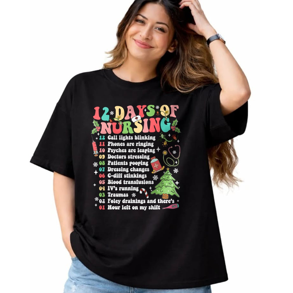 Funny Nurse Shirt, Nurse Unisex T-Shirt/Hoodie/Sweatshirt HLT00 - 12 Day Of Nursing Hospital Christmas Nurse Xmas NICU PICU ED T-Shirt