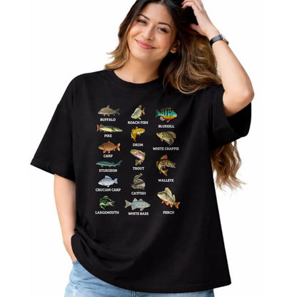 Funny Fishing Shirt, Gift For Fishing Lover Unisex T-Shirt/Hoodie/Sweatshirt HLT00 - Types of Freshwater Fish Species Fishing Fisherman Anglers T-Shirt