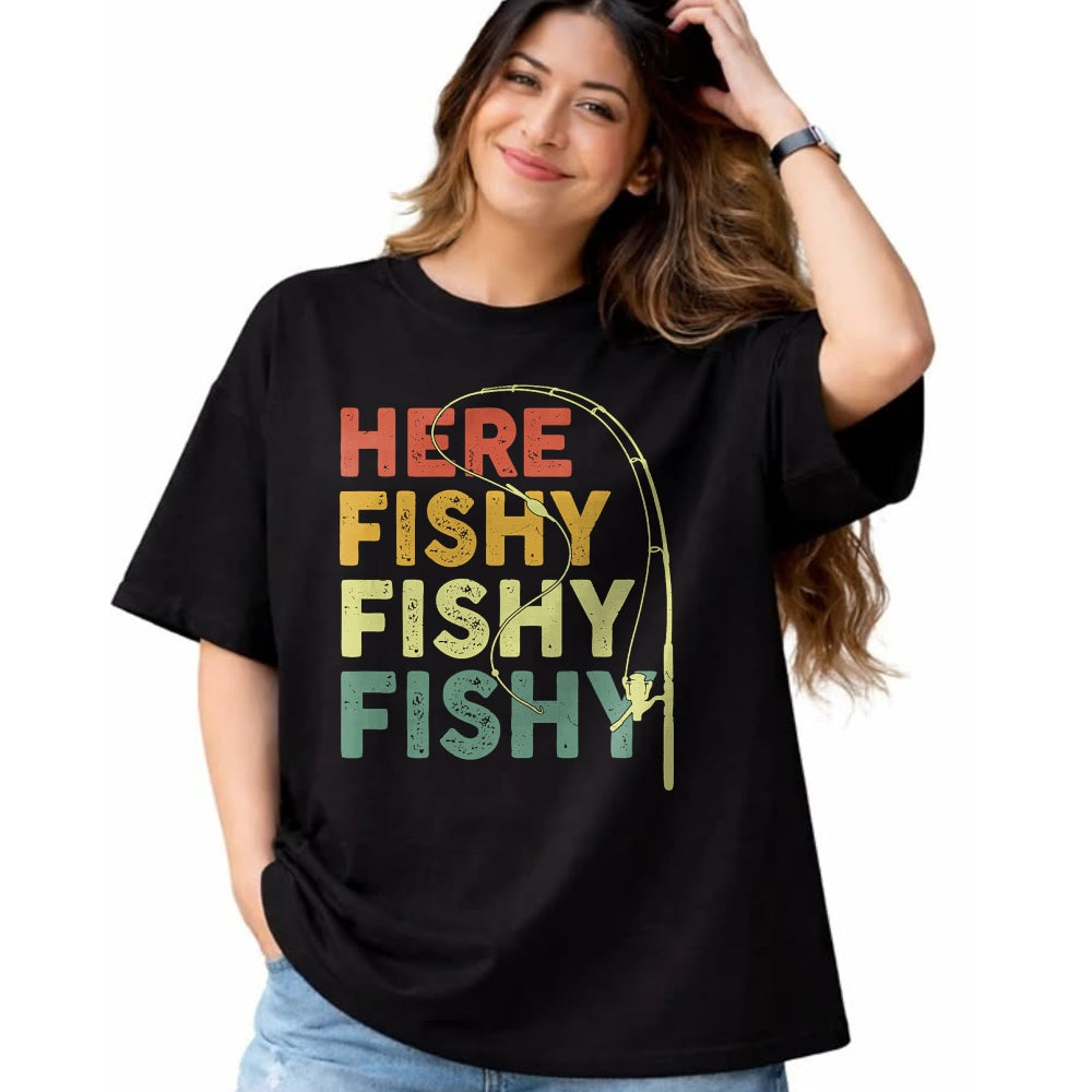 Funny Fishing Shirt, Gift For Fishing Lover Unisex T-Shirt/Hoodie/Sweatshirt HLT00 - Fishing Here-Fishy Bass Fish Dad Funny T-Shirt