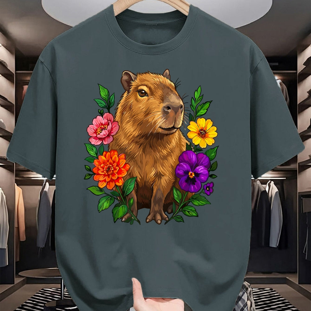 Cute Capybara Shirt, Funny Capybara Unisex T-Shirt/Hoodie/Sweatshirt HLT00 - Cute Capybara Floral T-Shirt