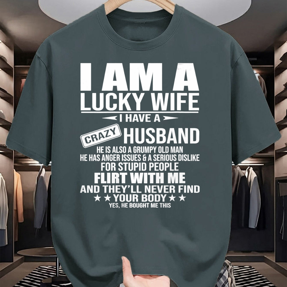Best Wife Shirt, Wife and Husband Unisex T-Shirt/Hoodie/Sweatshirt HLT00 - Gift for wife T shirt, lucky wife   I Am A Lucky Wife I Have A Crazy Husband V-Neck T-Shirt (2)