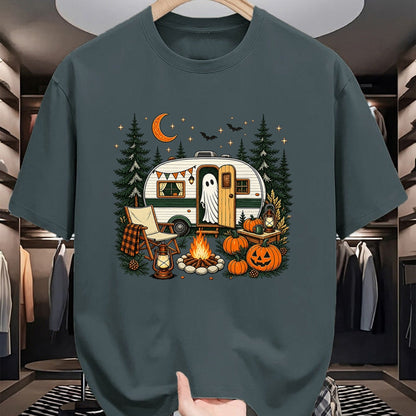 Funny Camping Shirt, Gift For Camping Lover Unisex T-Shirt/Hoodie/Sweatshirt HLT00 - Halloween Ghost Fall RV Camping Autumn Moon Night Funny T-Shirt