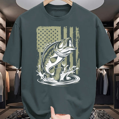 Funny Fishing Shirt, Gift For Fishing Lover Unisex T-Shirt/Hoodie/Sweatshirt HLT00 - Fishing Camo Bass Fish American Flag Men_s Graphic Fishing T-Shirt