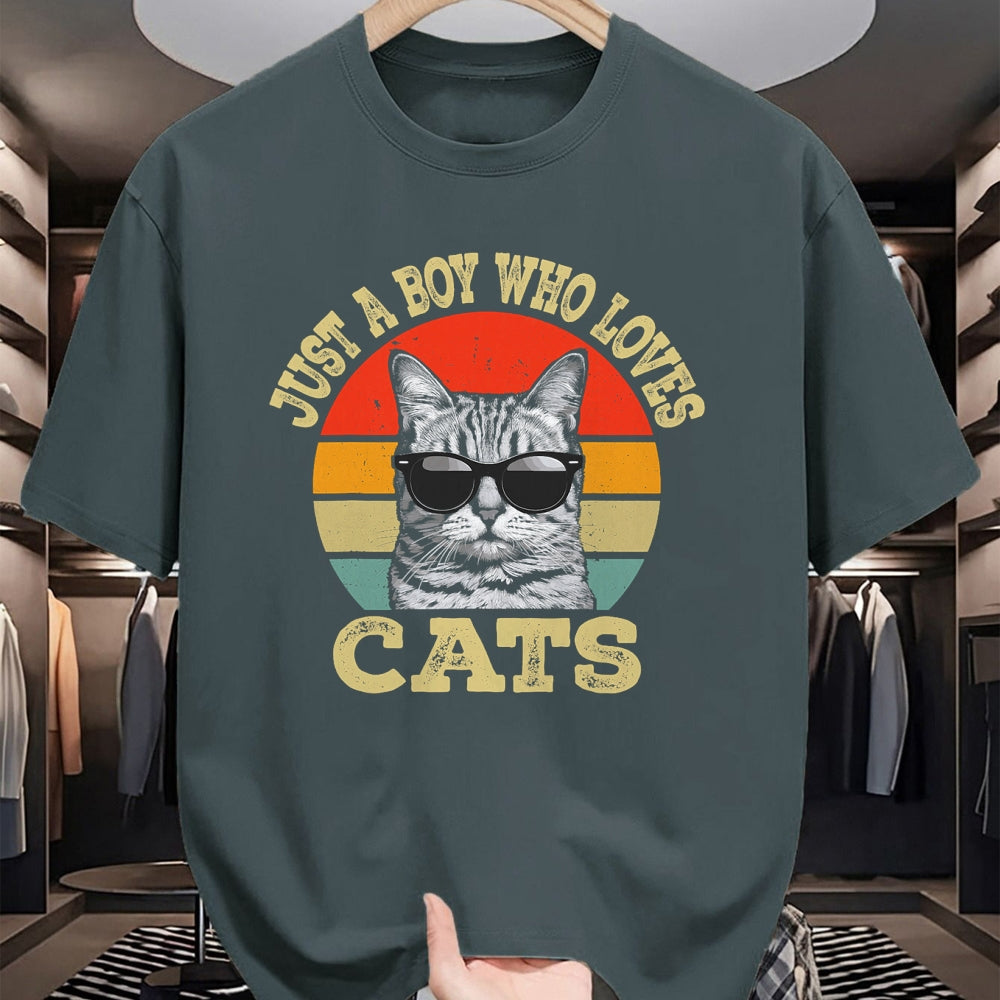 Cat Love Shirt, Funny Cat Lover Gift UnisexT-Shirt/Hoodie/Sweatshirt HLT00 - Vintage Just A Boy Who Loves Cats Boy Kid Cat Lover for Boys T-Shirt