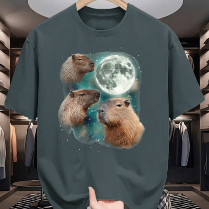 Cute Capybara Shirt, Funny Capybara UnisexT-Shirt/Hoodie/Sweatshirt HLT00 - 3 Capybara Moon Giant Rodents Weird Howling Parody T-Shirt, Men, Black, 3X-Large