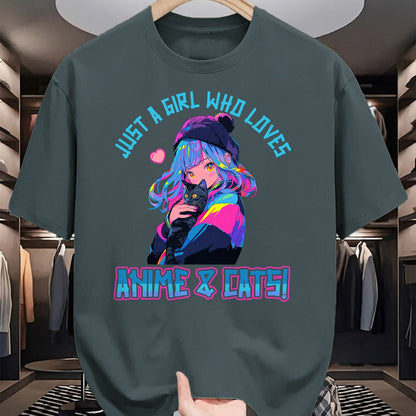 Cat Love Shirt, Funny Cat Lover Gift UnisexT-Shirt/Hoodie/Sweatshirt HLT00 - Just a Girl who loves Anime and Cats Manga Anime Lover T-Shirt