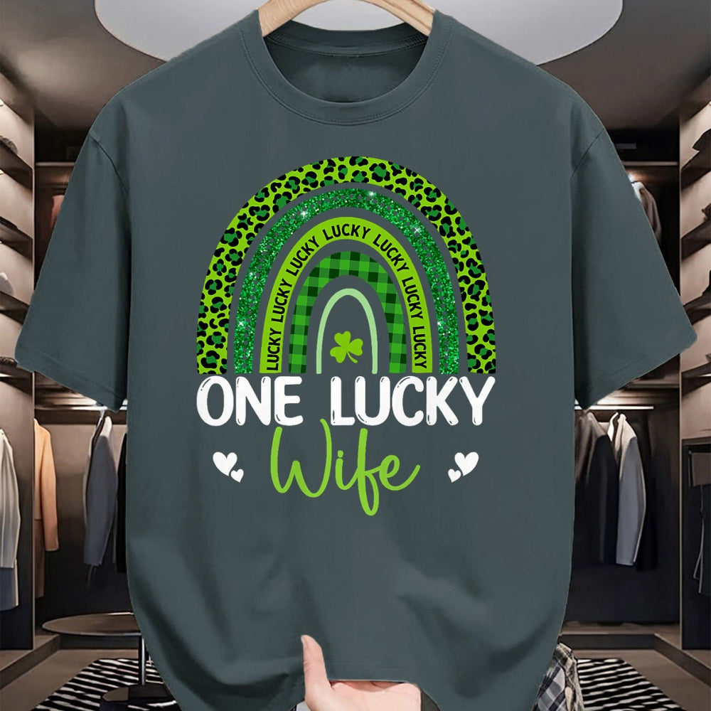 Best Wife Shirt, Wife and Husband Unisex T-Shirt/Hoodie/Sweatshirt HLT00 - Gift for wife T shirt, lucky wife   One Lucky Wife Rainbow Leopard Saint Patrick's Day T-Shirt