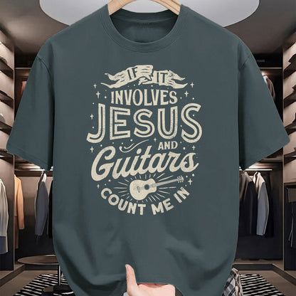 Christian Tee, Christian Faith Unisex T-Shirt/Hoodie/Sweatshirt HLT00 - If It Involves Jesus And Guitars Guitarist Christian Music T-Shirt