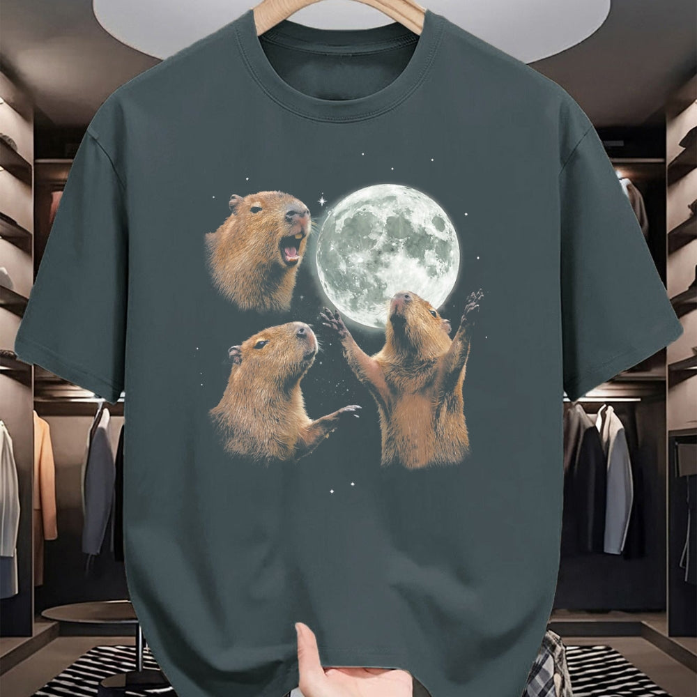 Cute Capybara Shirt, Funny Capybara Unisex T-Shirt/Hoodie/Sweatshirt HLT00 - Funny Capybara Howling at Moon Vintage 90s Graphic T-Shirt