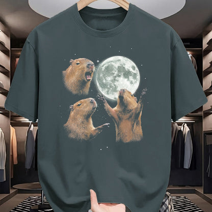 Cute Capybara Shirt, Funny Capybara Unisex T-Shirt/Hoodie/Sweatshirt HLT00 - Funny Capybara Howling at Moon Vintage 90s Graphic T-Shirt