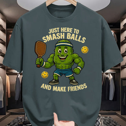 Funny Pickleball Shirt, Pickleball Lover Unisex T-Shirt/Hoodie/Sweatshirt HLT00 - Just Here to Smash Balls and Make Friends Funny Pickleball T-Shirt, Men, Black, 3X-Large