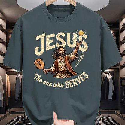 Funny Pickleball Shirt, Pickleball Lover Unisex T-Shirt/Hoodie/Sweatshirt HLT00 - Jesus The One Who Serves Funny Christian Pickleball T-Shirt