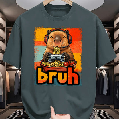 Cute Capybara Shirt, Funny Capybara UnisexT-Shirt/Hoodie/Sweatshirt HLT00 - Bruh Capybara Eat Ramen Gaming Japanese Men Boy Kid T-Shirt