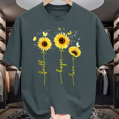Christian Tee, Christian Faith Unisex T-Shirt/Hoodie/Sweatshirt HLT00 - Christian for Women Sunflower Faith Hope Love T-Shirt