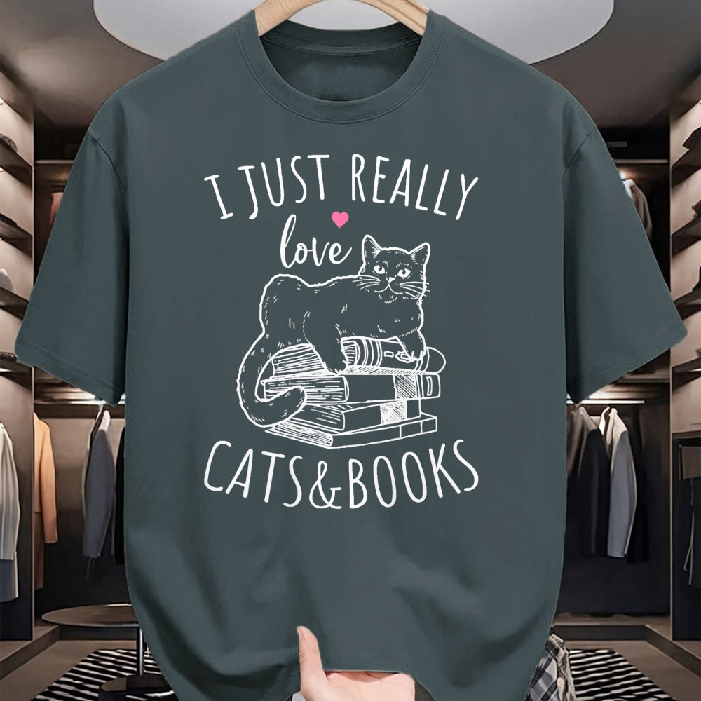 Cat Love Shirt, Funny Cat Lover Gift UnisexT-Shirt/Hoodie/Sweatshirt HLT00 - I Just Really Love Reading Books And Cats Funny Cat And book T-Shirt