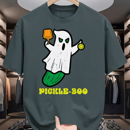 Funny Pickleball Shirt, Pickleball Lover Unisex T-Shirt/Hoodie/Sweatshirt HLT00 - Halloween Pickleball Pickle Boo Ghost Costume Men Women Kids T-Shirt