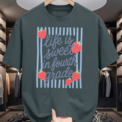 Best Student Shirt, Funny Back To School UnisexT-Shirt/Hoodie/Sweatshirt HLT00 - Striped Fourth Grade Strawberries Teacher Back to School T-Shirt