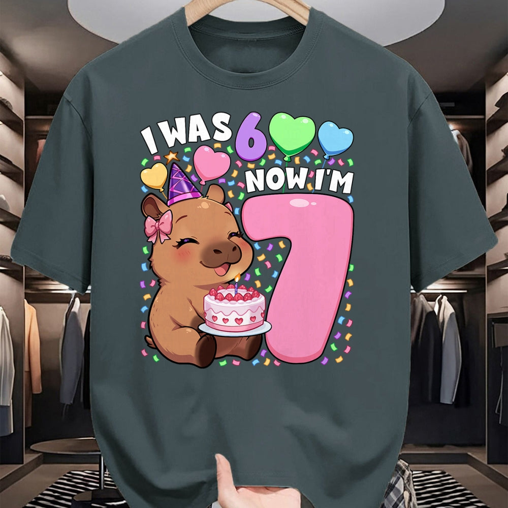 Cute Capybara Shirt, Funny Capybara Unisex T-Shirt/Hoodie/Sweatshirt HLT00 - I was 6 Now I_m 7 Shirt  Kawaii 7th Capybara 67 Birthday T-Shirt