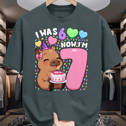 Cute Capybara Shirt, Funny Capybara Unisex T-Shirt/Hoodie/Sweatshirt HLT00 - I was 6 Now I_m 7 Shirt  Kawaii 7th Capybara 67 Birthday T-Shirt