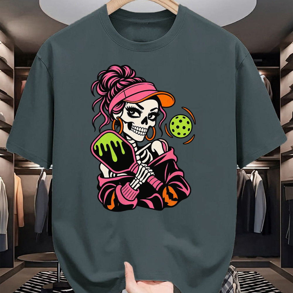 Funny Pickleball Shirt, Pickleball Lover Unisex T-Shirt/Hoodie/Sweatshirt HLT00 - Halloween Pickleball Skeleton Girls Women Halloween T-Shirt