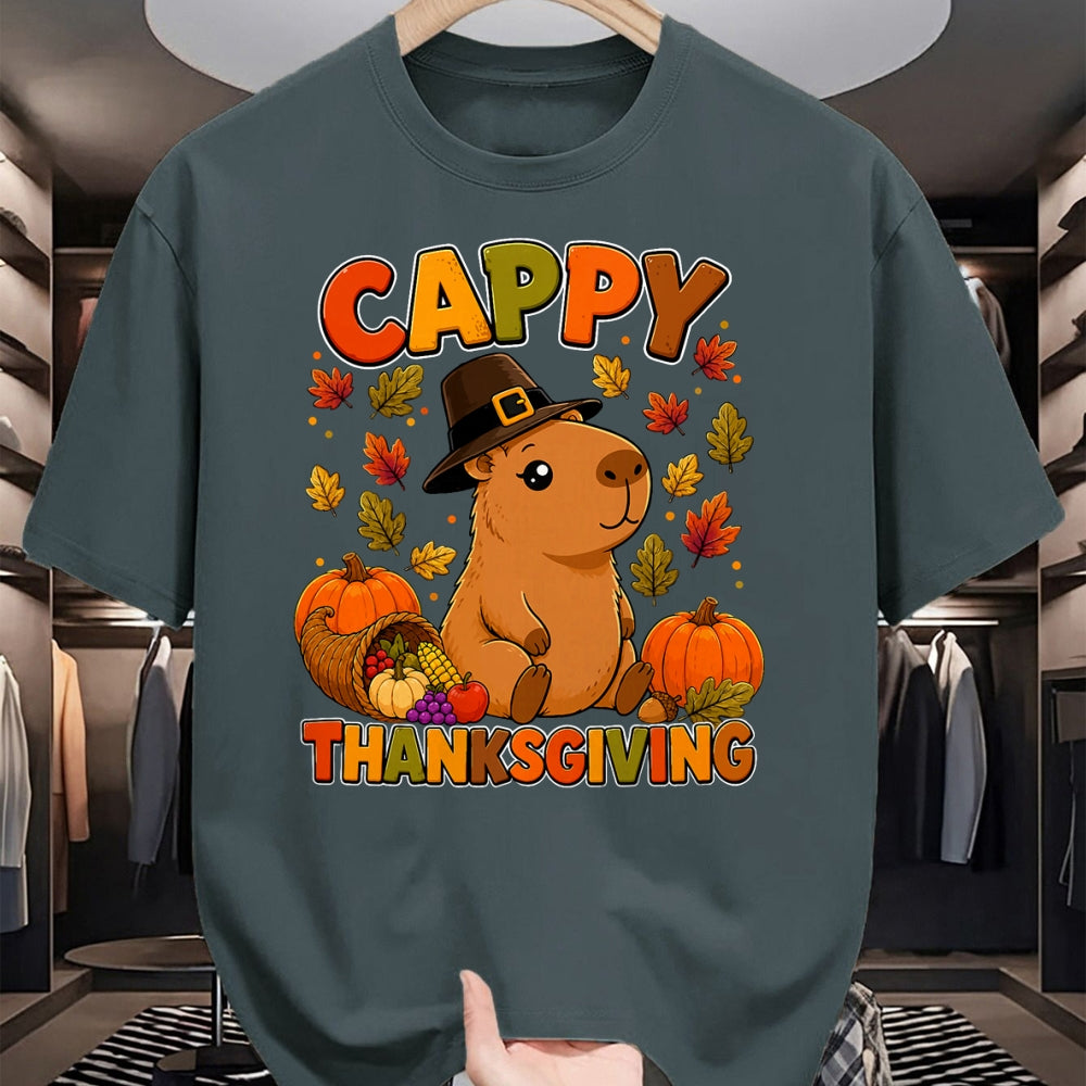 Cute Capybara Shirt, Funny Capybara UnisexT-Shirt/Hoodie/Sweatshirt HLT00 - Cappy Thanksgiving Cute Capybara Autumn Fall Leaves Pumpkin T-Shirt