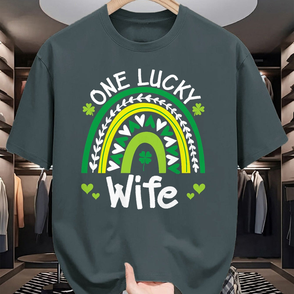 Best Wife Shirt, Wife and Husband Unisex T-Shirt/Hoodie/Sweatshirt HLT00 - Gift for wife T shirt, lucky wife   Womens One Lucky Wife Boho Rainbow St Patricks Day Shamrock Tank (1)
