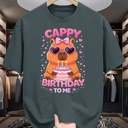 Cute Capybara Shirt, Funny Capybara UnisexT-Shirt/Hoodie/Sweatshirt HLT00 - Cappy Birthday Capybara Birthday to Me Birthday Pink Bow T-Shirt