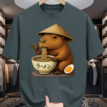 Cute Capybara Shirt, Funny Capybara Unisex T-Shirt/Hoodie/Sweatshirt HLT00 - Capybara Eating Japanese Ramen Kawaii Anime tee Funny Kids T-Shirt