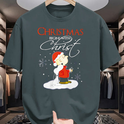 Christian Tee, Christian Faith Unisex T-Shirt/Hoodie/Sweatshirt HLT00 - Christmas Begins With Christ Xmas Gift Holiday costume T-Shirt