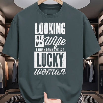 Best Wife Shirt, Wife and Husband Unisex T-Shirt/Hoodie/Sweatshirt HLT00 - Gift for wife T shirt, lucky wife   Looking At My Wife I Think Damn My Wife Is A Lucky Woman T-Shirt