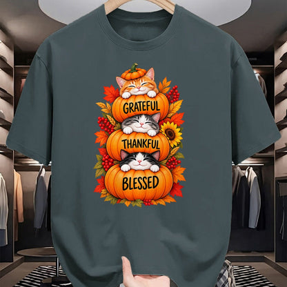 Best Thanksgiving Family Shirt , Funny Thanksgiving UnisexT-Shirt/Hoodie/Sweatshirt HLT00 - Grateful Thankful Blessed Cats Pumpkin Thanksgiving Fall T-Shirt
