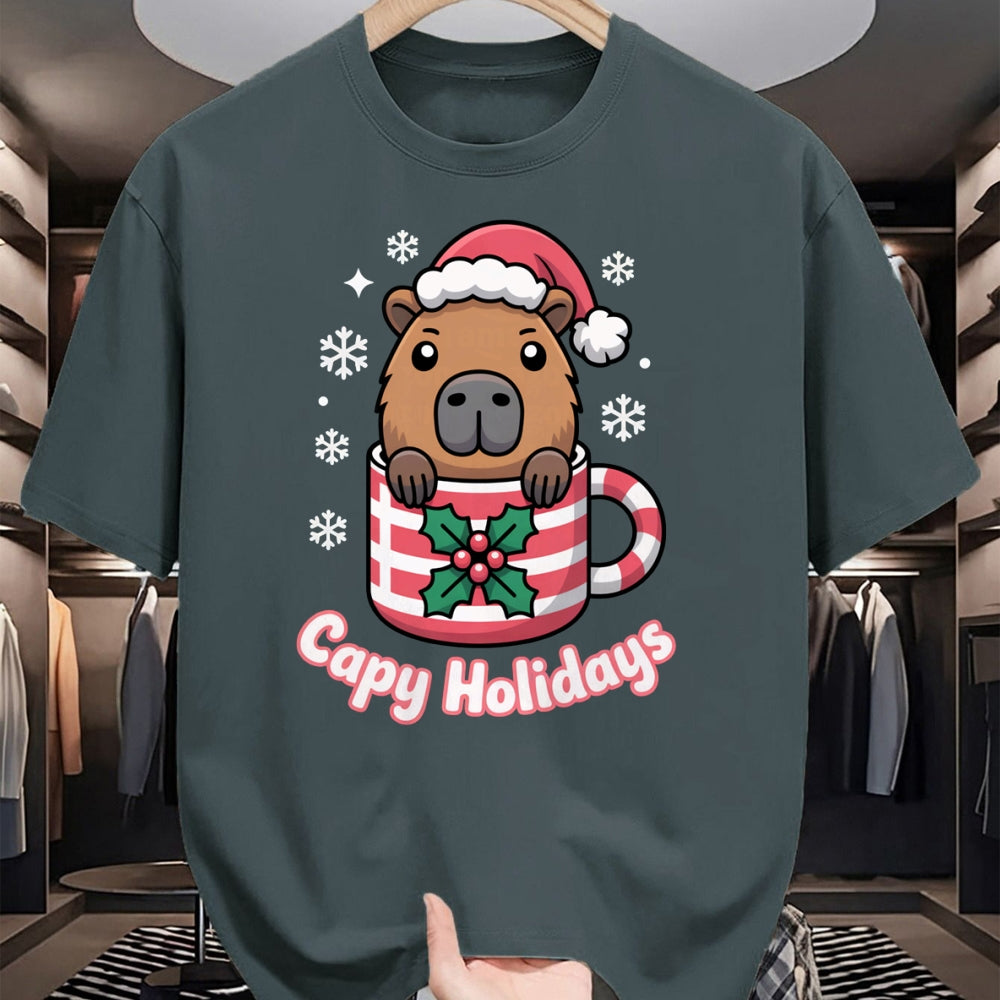 Cute Capybara Shirt, Funny Capybara UnisexT-Shirt/Hoodie/Sweatshirt HLT00 - Capy Holidays Cute Capybara Christmas Santa Hat Long Sleeve T-Shirt