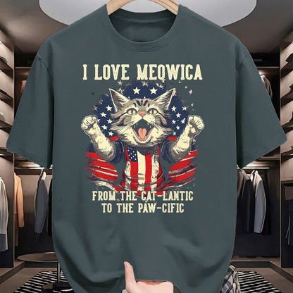 Cat Love Shirt, Funny Cat Lover Gift T-Shirt/Hoodie/Sweatshirt HLT00 - 4th July Cat Lover, I Love Meowica Patriotic Funny Happy Cat T-Shirt