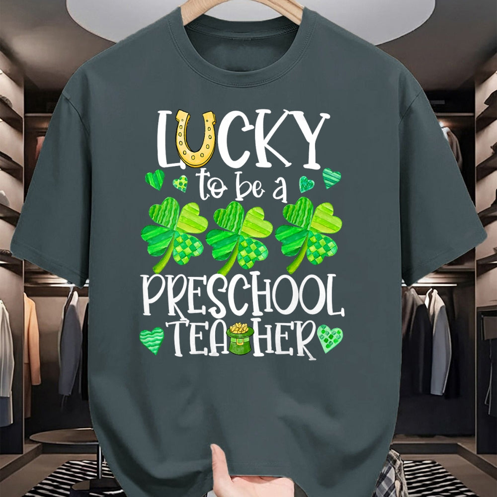 Patrick Day Shirts for Family, Funny Patrick Day shirts, st patrick's day Unisex T-Shirt/Hoodie/Sweatshirt HLT00 - Womens Lucky To Be A Preschool Teacher, St Patrick Day Teachers V-Neck T-Shirt