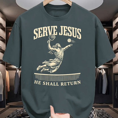 Funny Pickleball Shirt, Pickleball Lover Unisex T-Shirt/Hoodie/Sweatshirt HLT00 - Serve Jesus He Shall Return Pickleball Player Christian T-Shirt