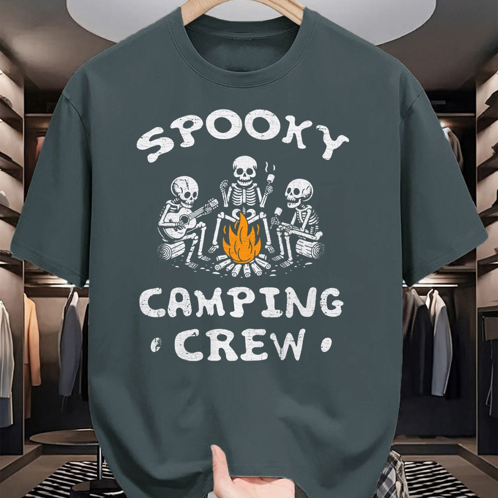 Funny Camping Shirt, Gift For Camping Lover Unisex T-Shirt/Hoodie/Sweatshirt HLT00 - Spooky Camping Crew Halloween Camping Skeleton Campsite T-Shirt