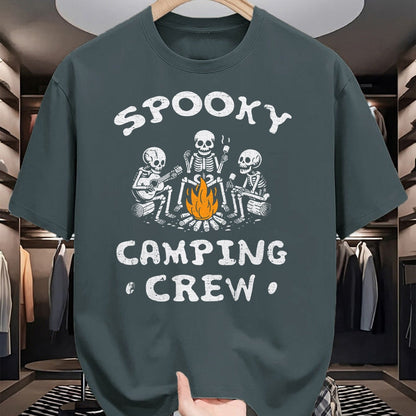 Funny Camping Shirt, Gift For Camping Lover Unisex T-Shirt/Hoodie/Sweatshirt HLT00 - Spooky Camping Crew Halloween Camping Skeleton Campsite T-Shirt