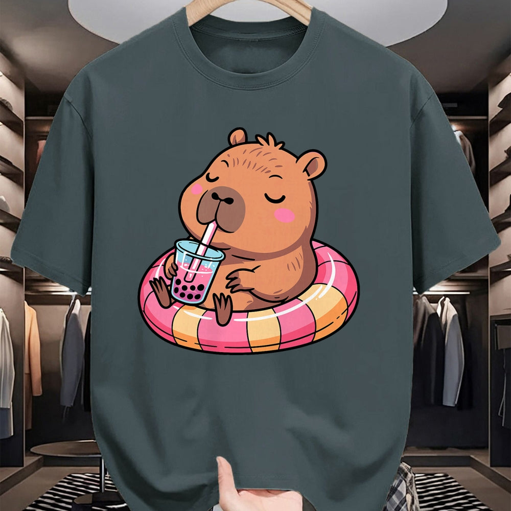 Cute Capybara Shirt, Funny Capybara Unisex T-Shirt/Hoodie/Sweatshirt HLT00 - Kawaii Capybara Bubble Tea Pool Float Teen Girls and Her Mom T-Shirt
