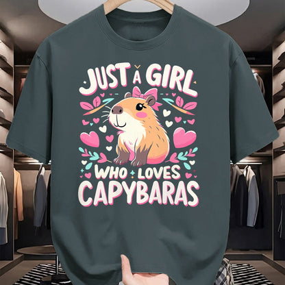 Cute Capybara Shirt, Funny Capybara Unisex T-Shirt/Hoodie/Sweatshirt HLT00 - Just a Girl who Loves Capybaras T-Shirt (5)