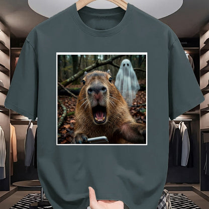 Cute Capybara Shirt, Funny Capybara Unisex T-Shirt/Hoodie/Sweatshirt HLT00 - Funny Capybara Ghost Selfie Photo Capy Meme Tee Kawaii T-Shirt