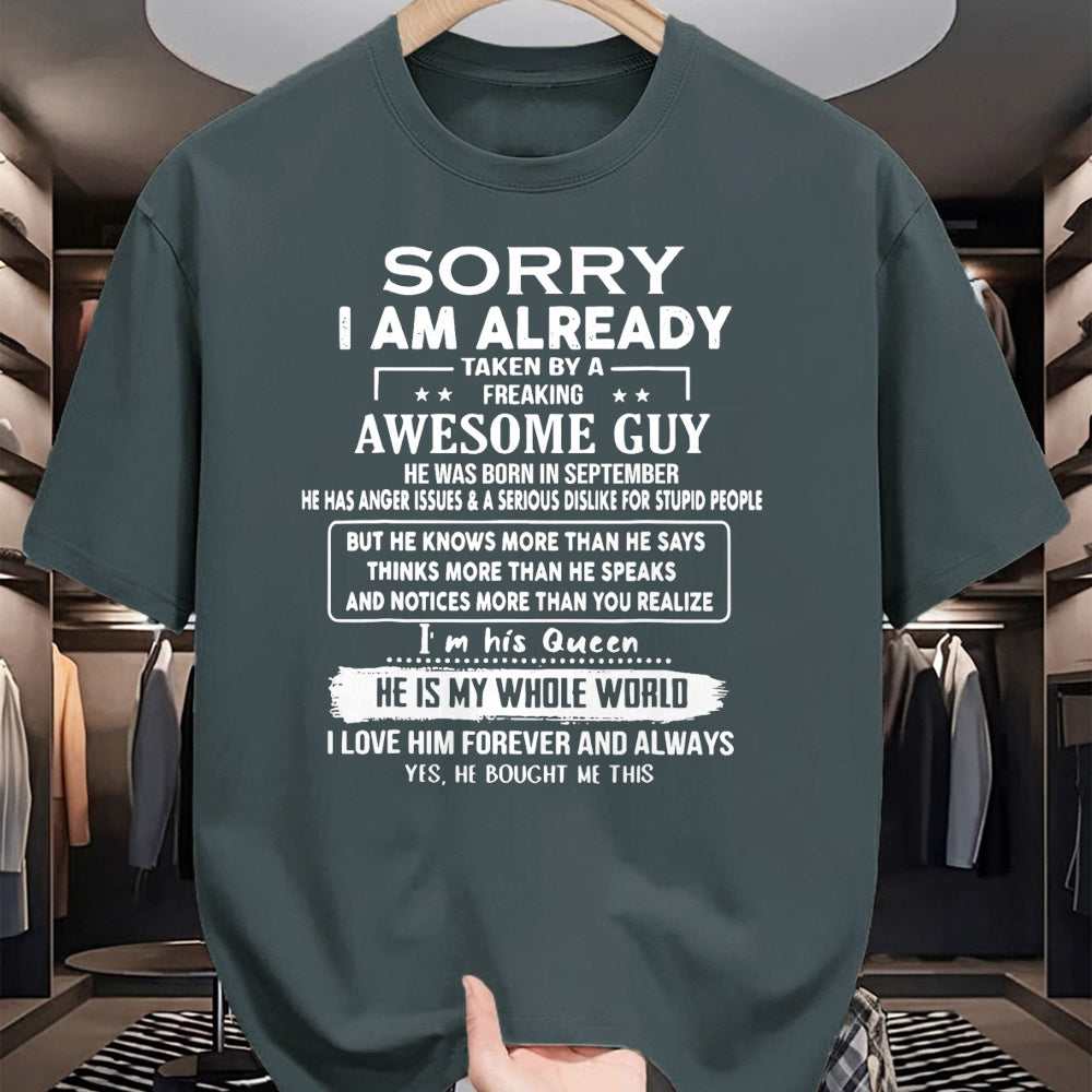 Best Wife Shirt, Wife and Husband Unisex T-Shirt/Hoodie/Sweatshirt HLT00 - Sorry I Am Already Taken By A Freaking Awesome Guy September T-Shirt (1)