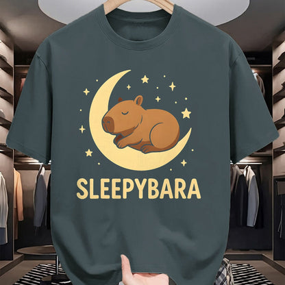 Cute Capybara Shirt, Funny Capybara Unisex T-Shirt/Hoodie/Sweatshirt HLT00 - Cute Sleepybara Funny Capybara Sleeping on Moon Graphic T-Shirt