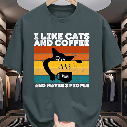Cat Love Shirt, Funny Cat Lover Gift UnisexT-Shirt/Hoodie/Sweatshirt HLT00 - I Like Cats and Coffee and Maybe 3 People Funny Love Cats T-Shirt, Men, Black, 3X-Large