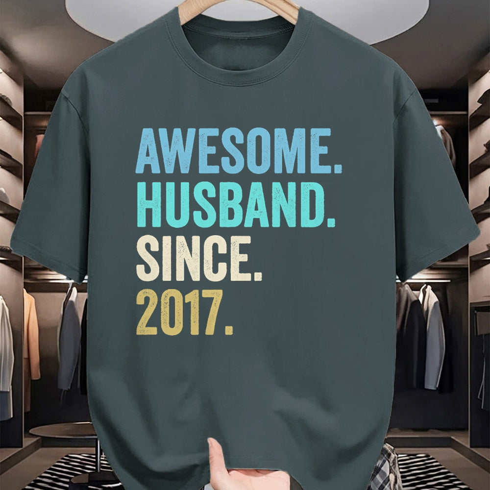 Best Wife Shirt, Wife and Husband Unisex T-Shirt/Hoodie/Sweatshirt HLT00 - Awesome Husband Since 2017 7th wedding anniversary 7 years T-Shirt (1)