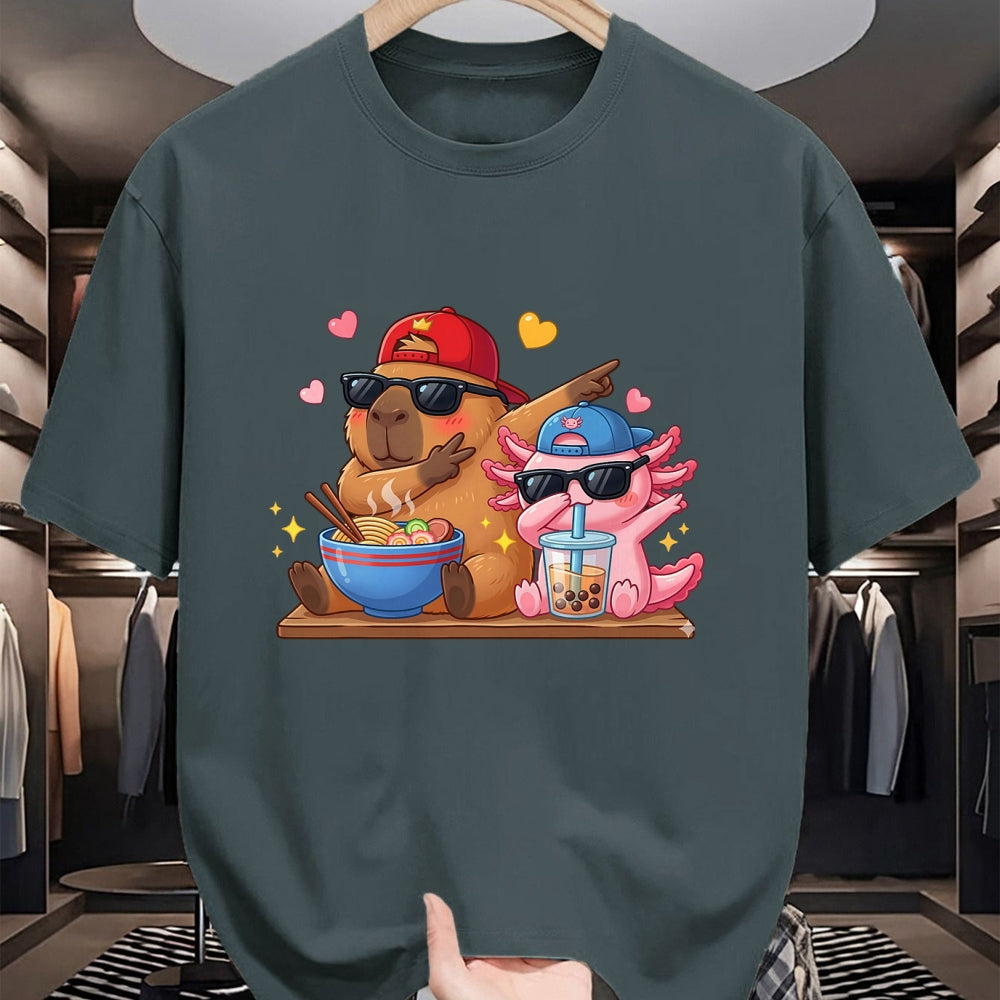 Cute Capybara Shirt, Funny Capybara Unisex T-Shirt/Hoodie/Sweatshirt HLT00 - Cute Dabbing Capybara Axolotl Boba Tea Ramen Boys Girls Kids T-Shirt